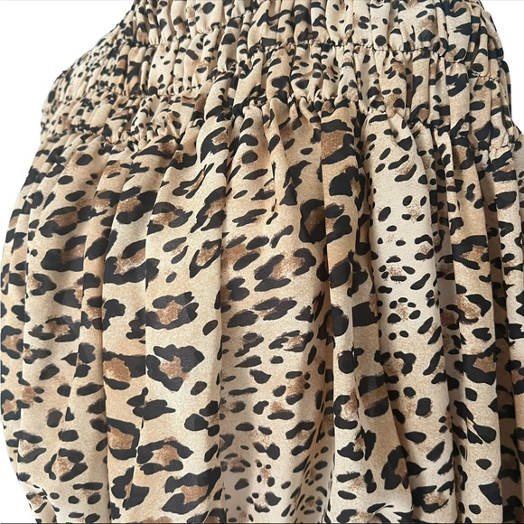 FRAME SMOCKED CHEETAH BLOUSE TIE BACK TOP in CAMEL MULTI - Picture 6 of 9